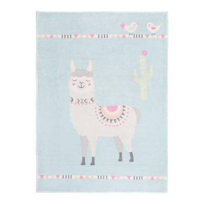 weicher Kinderteppich mit Lama in blau